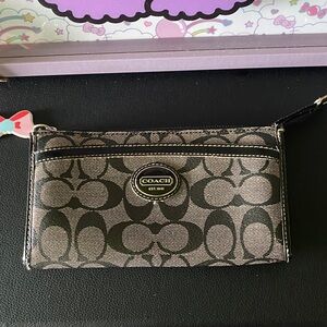 Coach Gray & Black Signature Canvas Wristlet